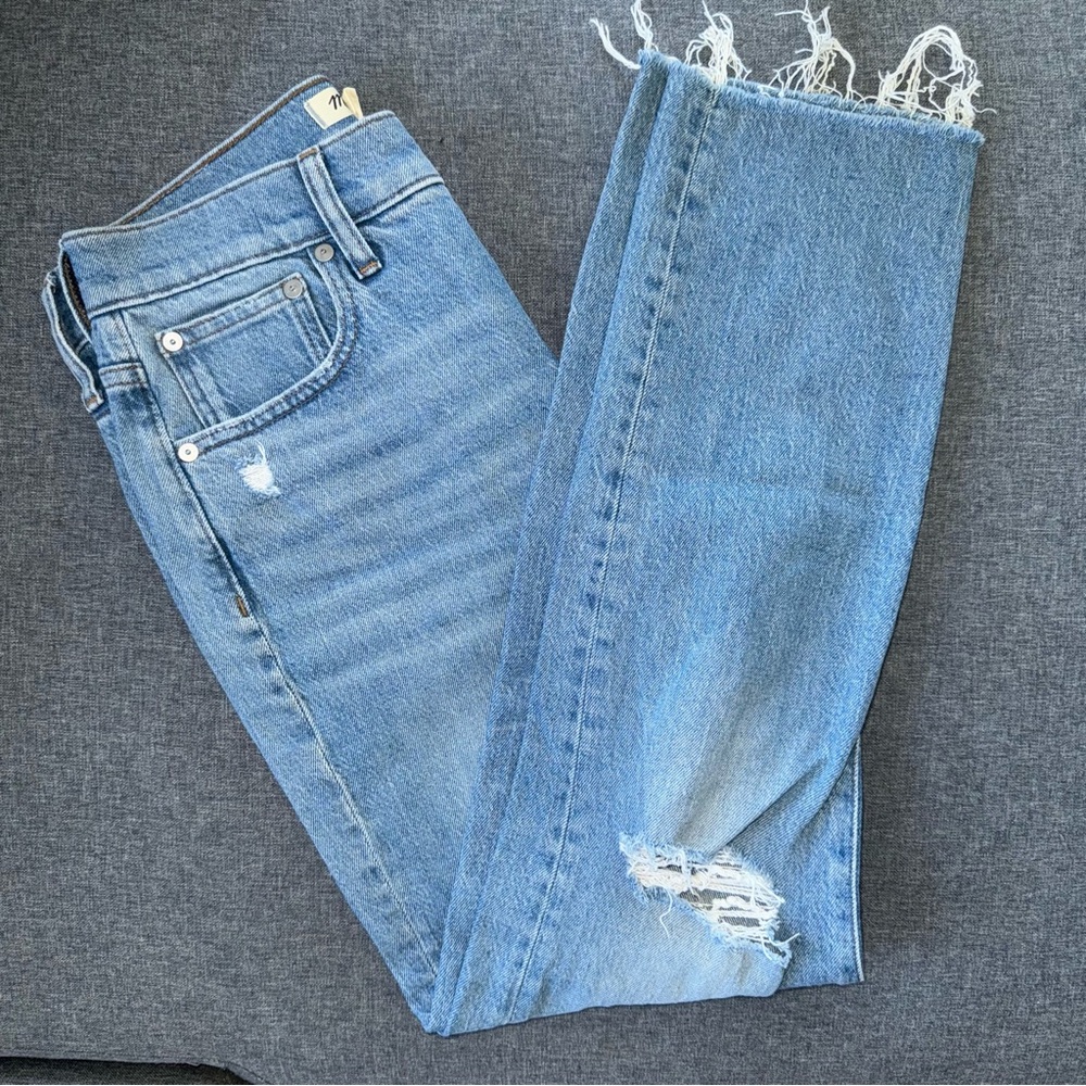 Madewell The Perfect Vintage Jean Raw Hem Straight Leg Jeans Light Wash